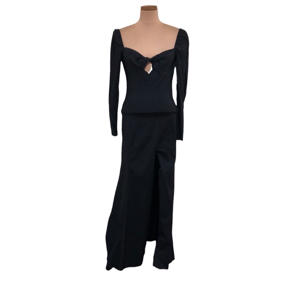 NWT STAUD Josephine Maxi Dress Size 0 Black Puff Sleeve Cutout Bust Sheath